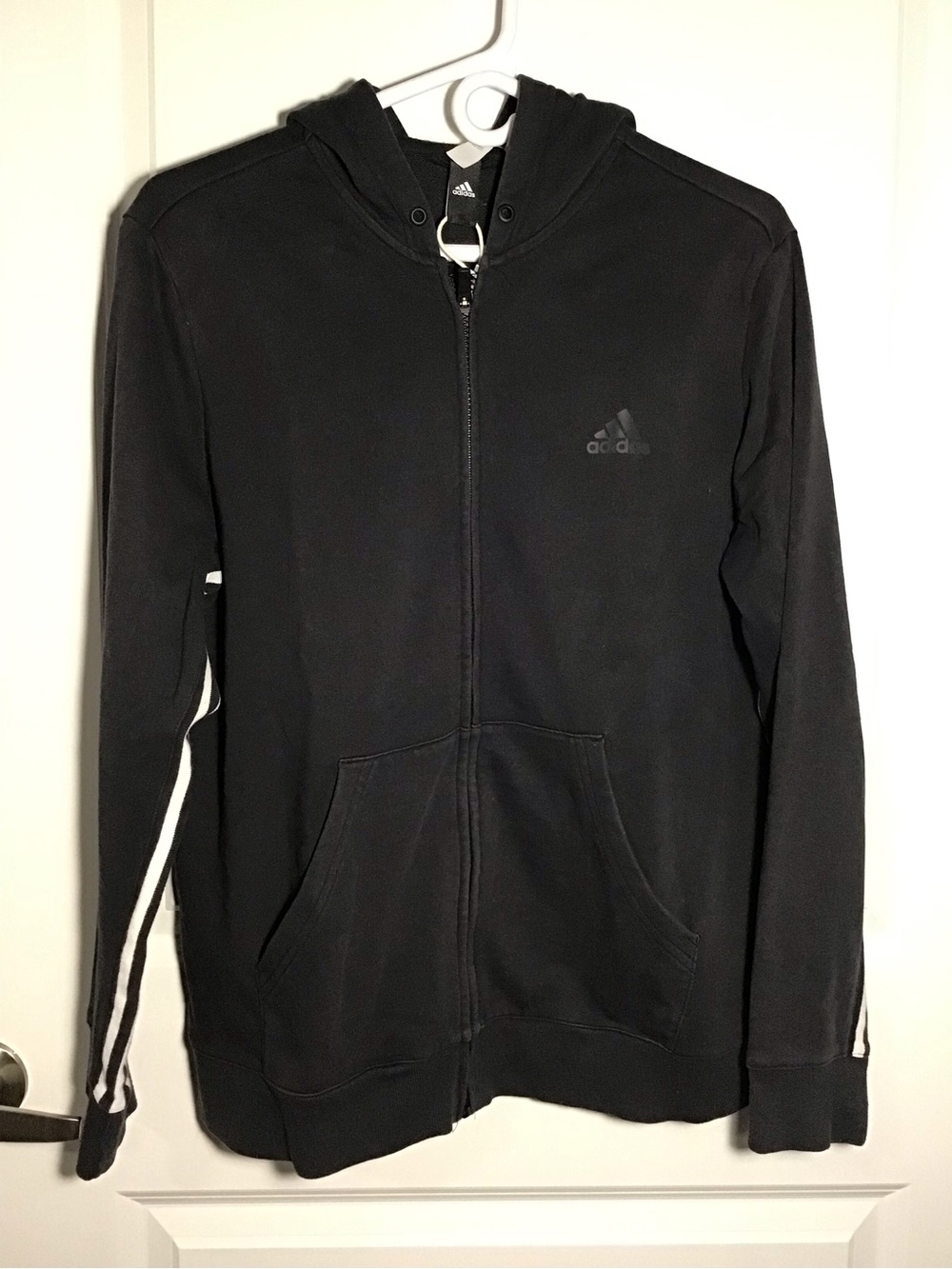 adidas Black Full-Zip Hoodie with Sleeve Stripes Size L